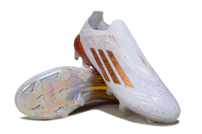 Unisex Adidas F50 Elite Laceless FG Football Boots - White/Copper Flame/Golden Iris