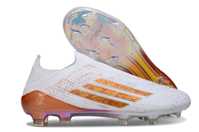 Unisex Adidas F50 Elite Laceless FG Football Boots - White/Copper Flame/Golden Iris