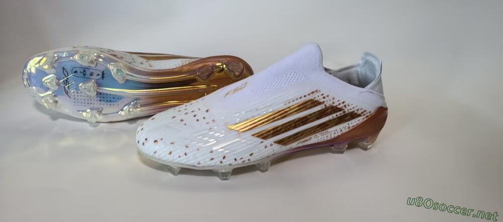 Unisex Adidas F50 Elite Laceless FG Football Boots - White/Copper Flame/Golden Iris