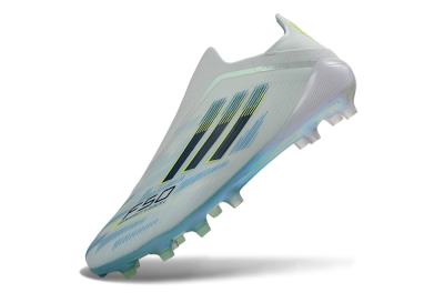 Unisex Adidas F50 Elite Laceless FG Football Boots - White/Neon Yellow/Iridescent Blue