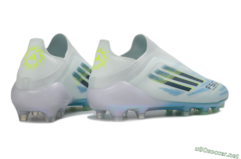 Unisex Adidas F50 Elite Laceless FG Football Boots - White/Neon Yellow/Iridescent Blue 6