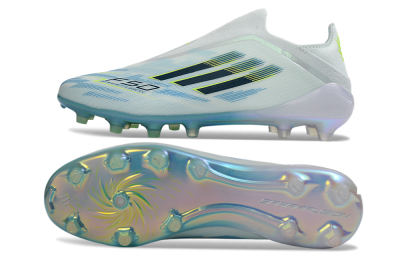 Unisex Adidas F50 Elite Laceless FG Football Boots - White/Neon Yellow/Iridescent Blue