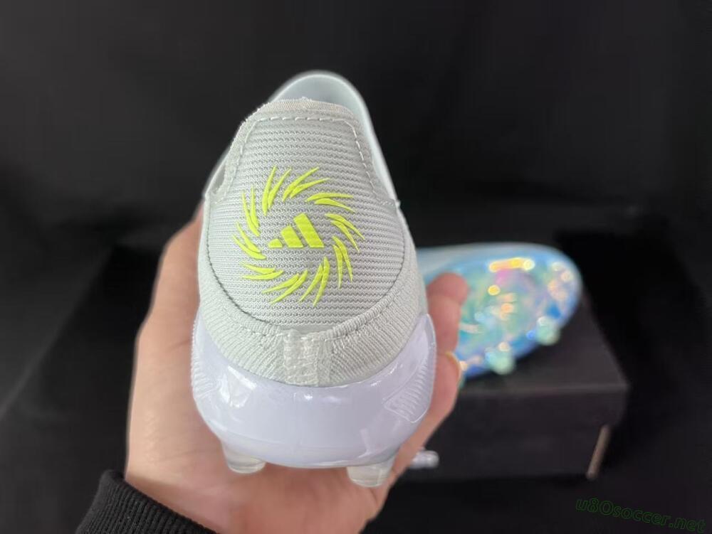 Unisex Adidas F50 Elite Laceless FG Football Boots - White/Neon Yellow/Iridescent Blue