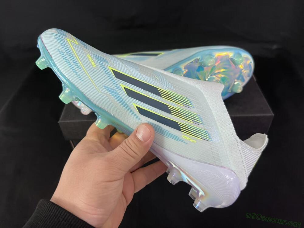 Unisex Adidas F50 Elite Laceless FG Football Boots - White/Neon Yellow/Iridescent Blue