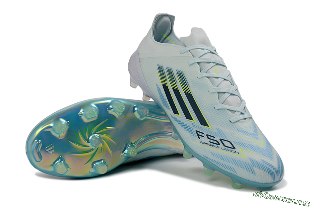 Unisex Adidas F50 Elite AG Football Boots - Light/Iridescent Blue/Spectral Yellow 3