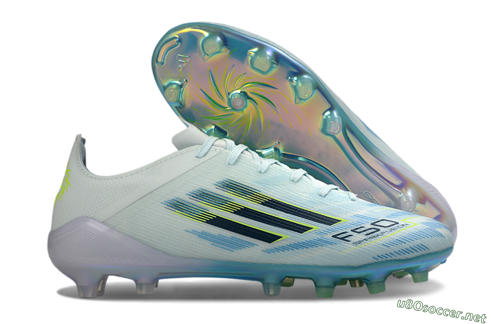 Unisex Adidas F50 Elite AG Football Boots - Light/Iridescent Blue/Spectral Yellow 2