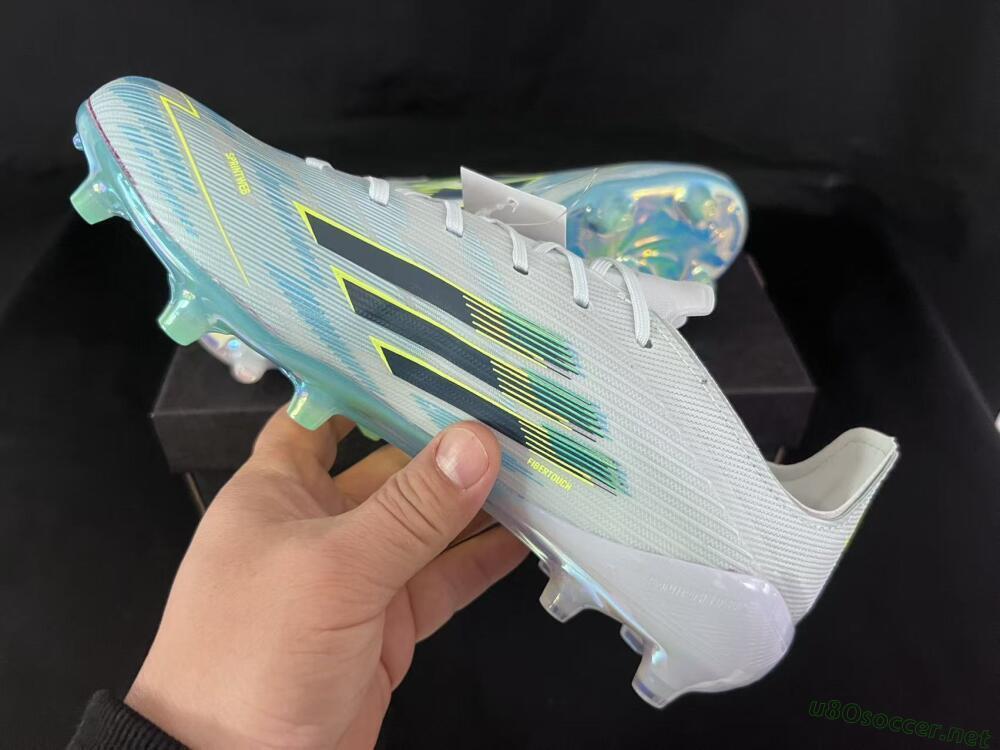 Unisex Adidas F50 Elite AG Football Boots - Light/Iridescent Blue/Spectral Yellow