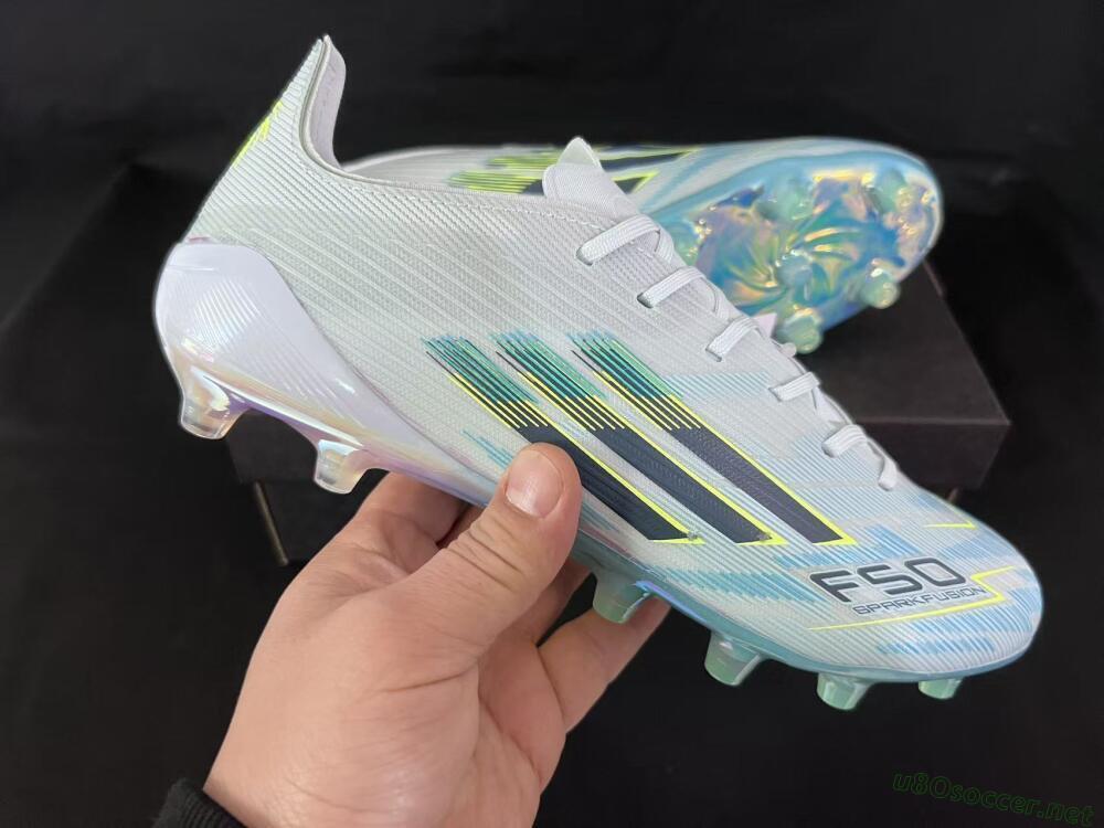 Unisex Adidas F50 Elite AG Football Boots - Light/Iridescent Blue/Spectral Yellow