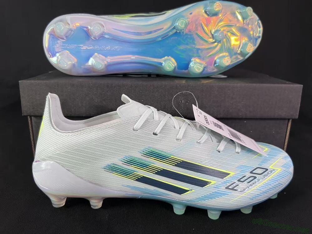 Unisex Adidas F50 Elite AG Football Boots - Light/Iridescent Blue/Spectral Yellow