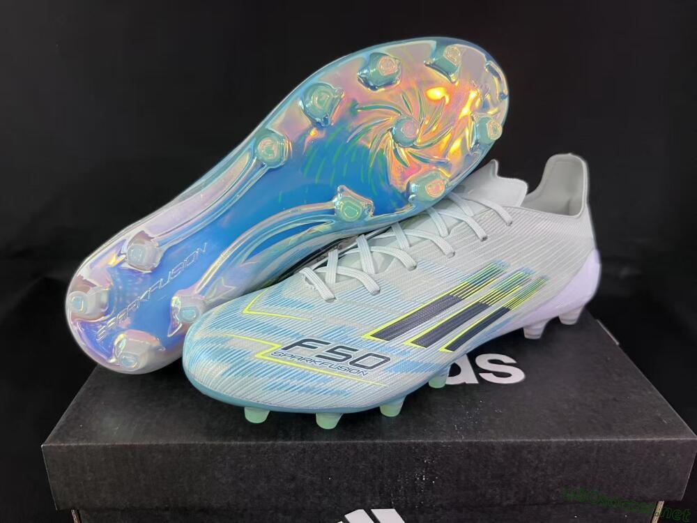 Unisex Adidas F50 Elite AG Football Boots - Light/Iridescent Blue/Spectral Yellow