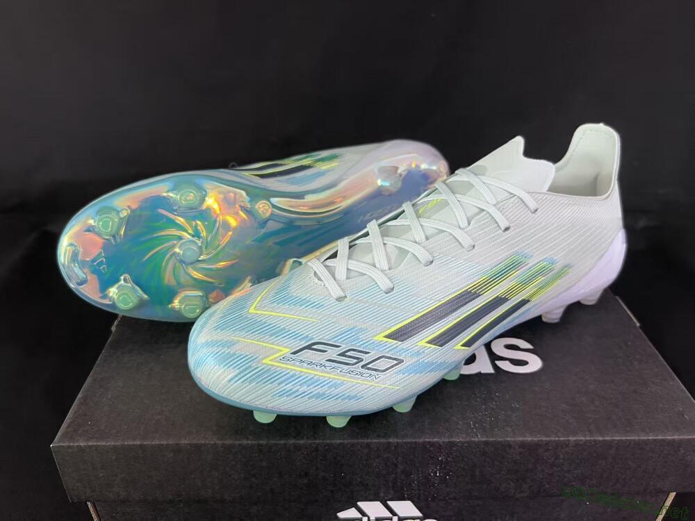 Unisex Adidas F50 Elite AG Football Boots - Light/Iridescent Blue/Spectral Yellow