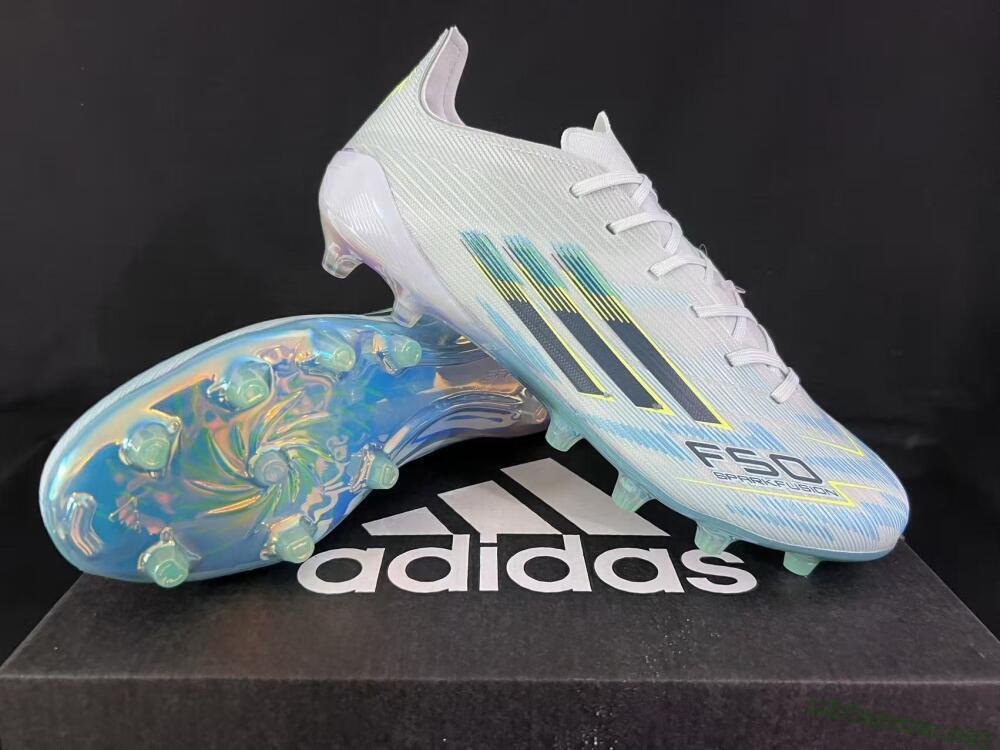 Unisex Adidas F50 Elite AG Football Boots - Light/Iridescent Blue/Spectral Yellow