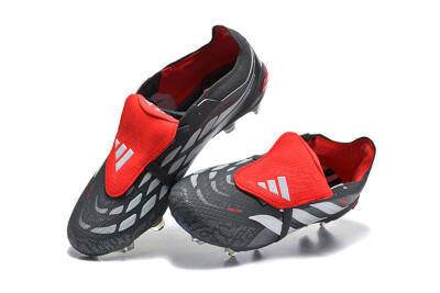 Men's Adidas Predator 26 Elite Fold-Over Tongue FG Football Boots - Black/Crimson Red/Metallic Silver