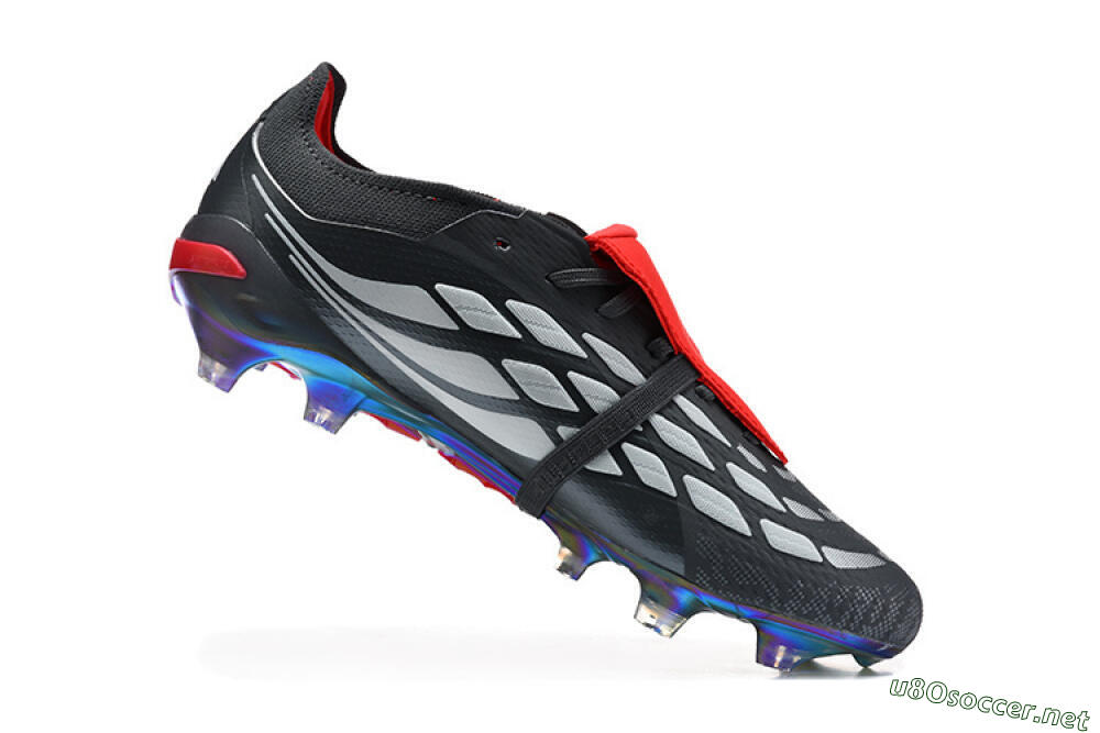 Men's Adidas Predator 26 Elite Fold-Over Tongue FG Football Boots - Black/Crimson Red/Metallic Silver 7