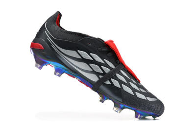 Men's Adidas Predator 26 Elite Fold-Over Tongue FG Football Boots - Black/Crimson Red/Metallic Silver