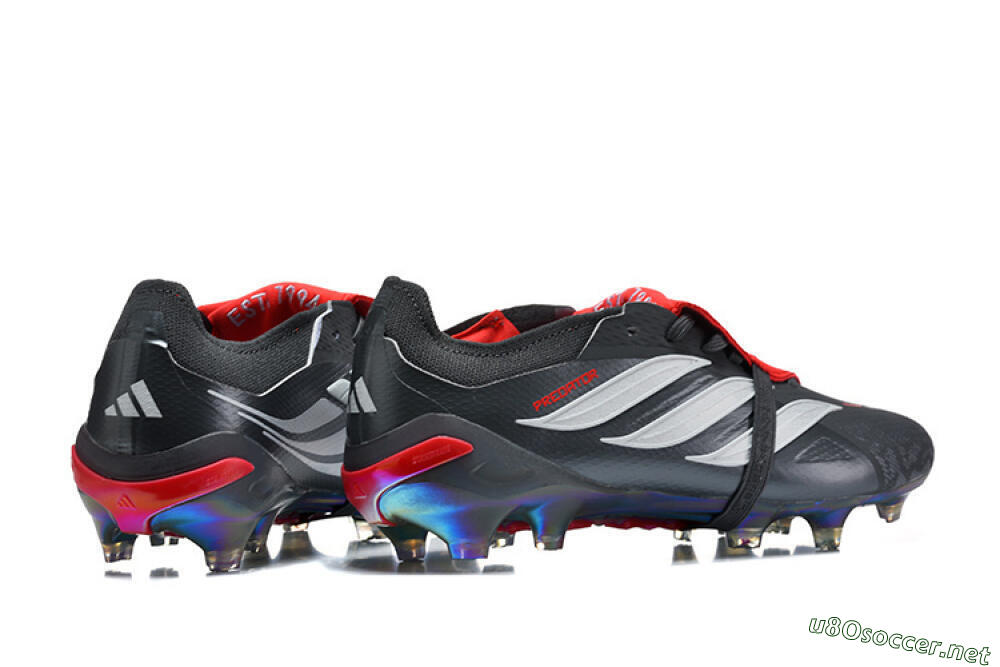 Men's Adidas Predator 26 Elite Fold-Over Tongue FG Football Boots - Black/Crimson Red/Metallic Silver 9