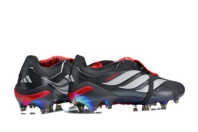 Men's Adidas Predator 26 Elite Fold-Over Tongue FG Football Boots - Black/Crimson Red/Metallic Silver