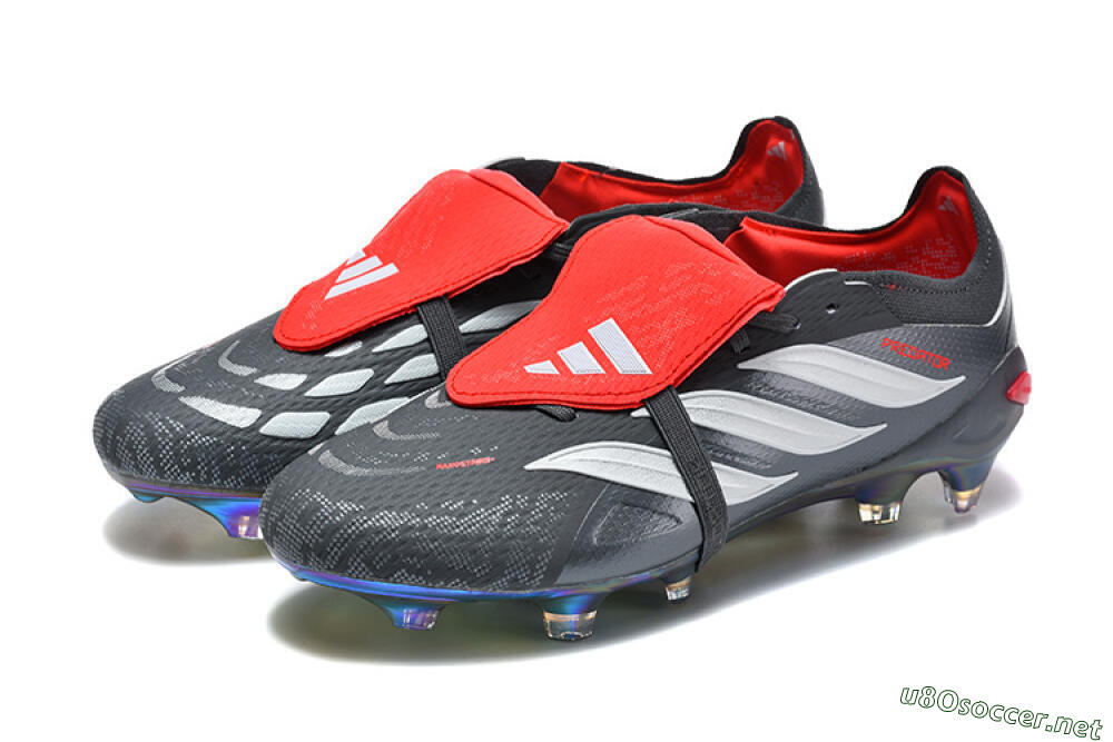 Men's Adidas Predator 26 Elite Fold-Over Tongue FG Football Boots - Black/Crimson Red/Metallic Silver 5