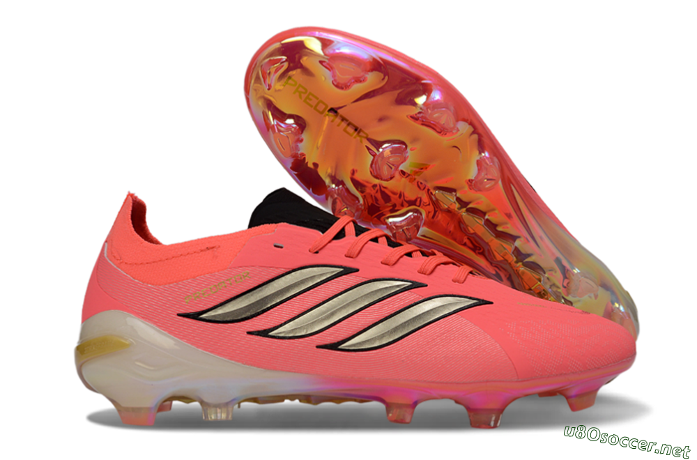 Unisex Adidas Predator 26 Elite FG Football Boots - Pink/Sunny Coral/Gleaming Gold 2