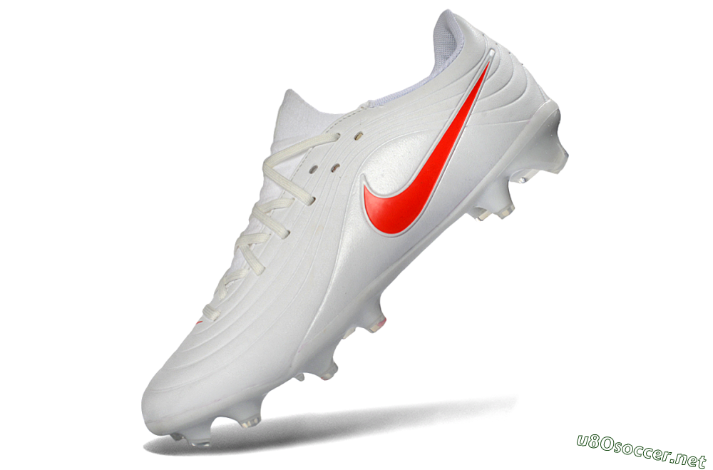 Men's Nike Tiempo Legend 10 Elite FG Football Boots - White/Coral Red/Deep Blue 5