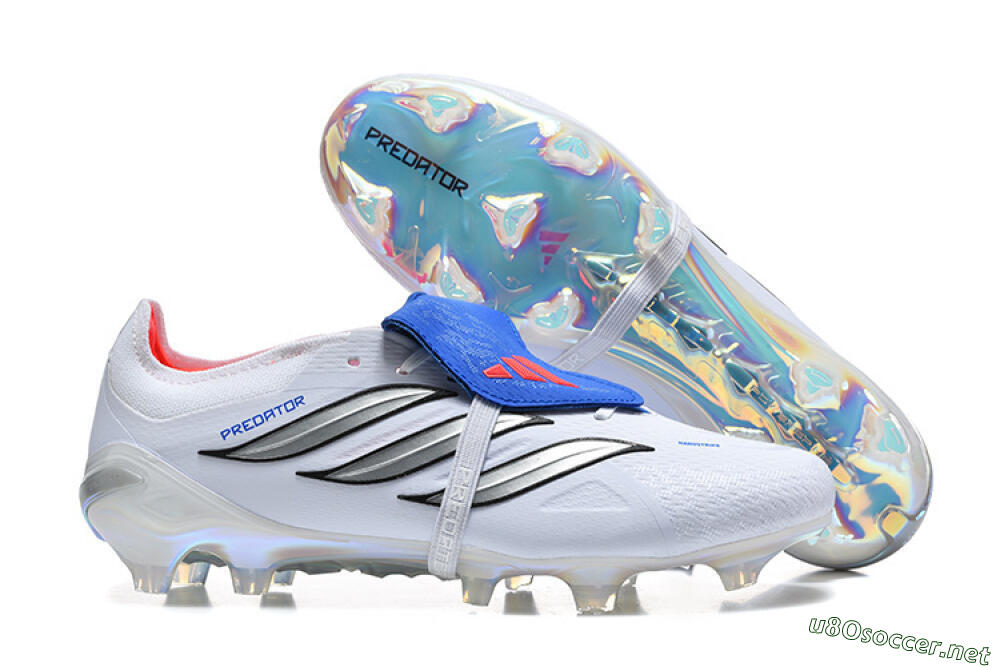 Men's Adidas Predator 26 Elite Fold-Over Tongue FG Football Boots - White/Electric Blue/Silver 2