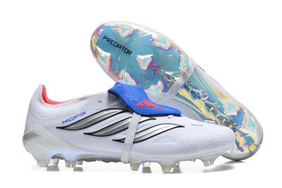 Men's Adidas Predator 26 Elite Fold-Over Tongue FG Football Boots - White/Electric Blue/Silver
