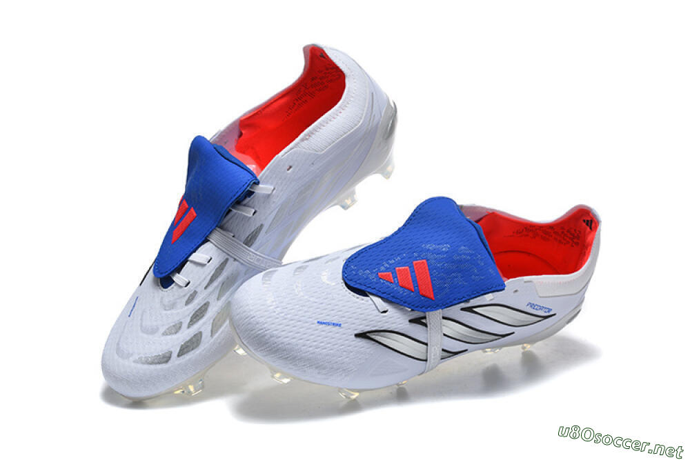 Men's Adidas Predator 26 Elite Fold-Over Tongue FG Football Boots - White/Electric Blue/Silver 6