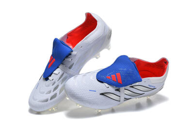 Men's Adidas Predator 26 Elite Fold-Over Tongue FG Football Boots - White/Electric Blue/Silver