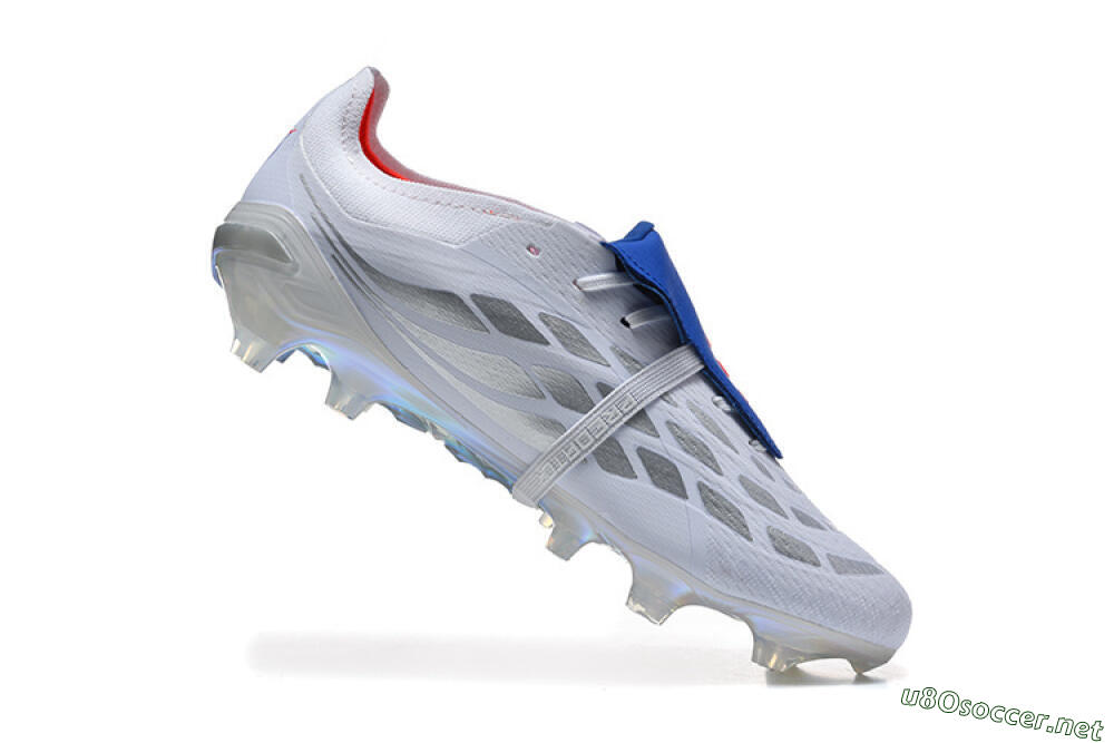 Men's Adidas Predator 26 Elite Fold-Over Tongue FG Football Boots - White/Electric Blue/Silver 7