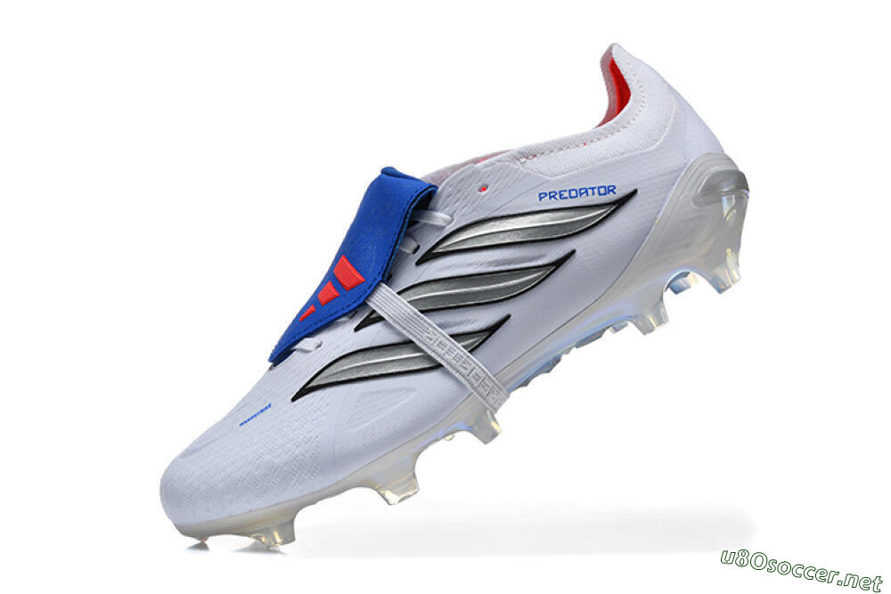 Men's Adidas Predator 26 Elite Fold-Over Tongue FG Football Boots - White/Electric Blue/Silver 8