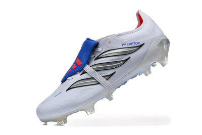 Men's Adidas Predator 26 Elite Fold-Over Tongue FG Football Boots - White/Electric Blue/Silver