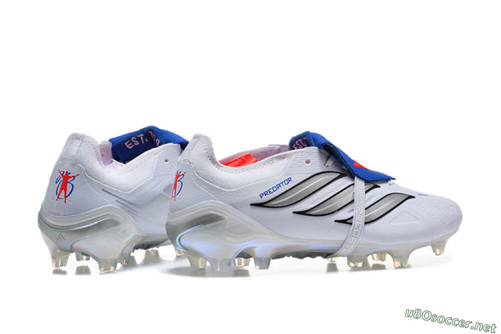 Men's Adidas Predator 26 Elite Fold-Over Tongue FG Football Boots - White/Electric Blue/Silver 9