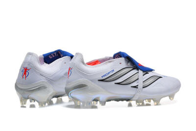 Men's Adidas Predator 26 Elite Fold-Over Tongue FG Football Boots - White/Electric Blue/Silver
