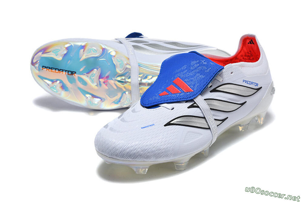 Men's Adidas Predator 26 Elite Fold-Over Tongue FG Football Boots - White/Electric Blue/Silver 3
