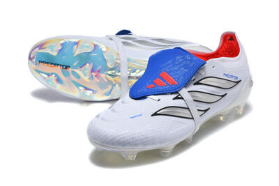 Men's Adidas Predator 26 Elite Fold-Over Tongue FG Football Boots - White/Electric Blue/Silver