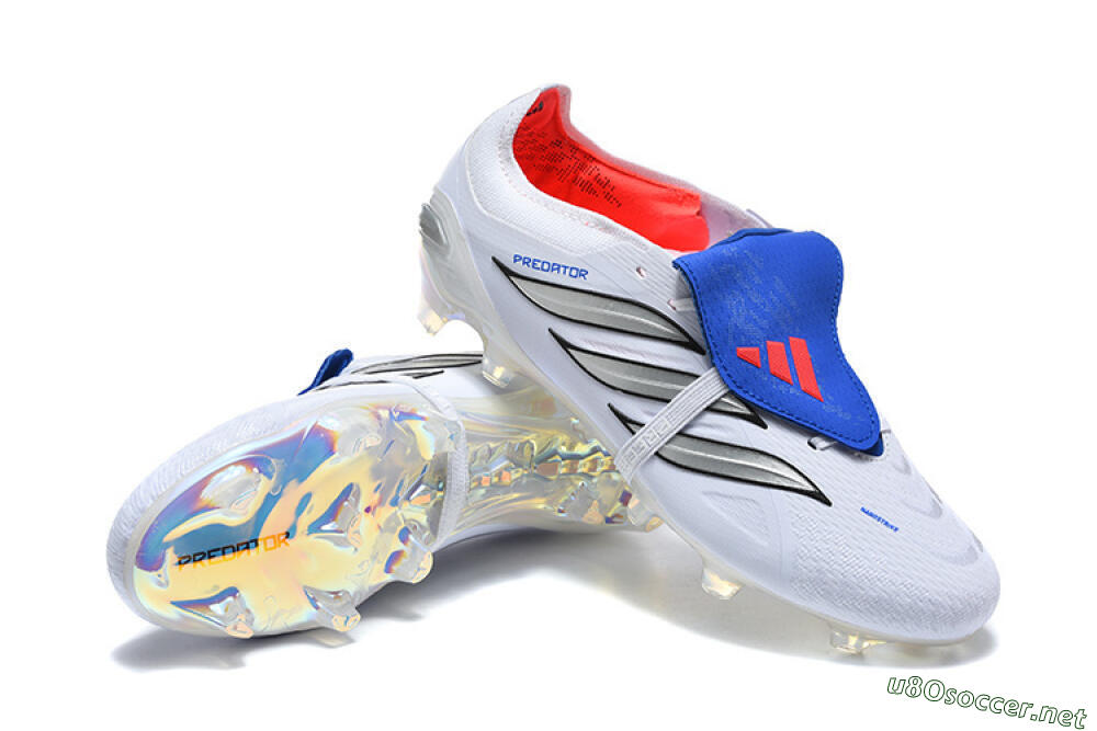 Men's Adidas Predator 26 Elite Fold-Over Tongue FG Football Boots - White/Electric Blue/Silver 4