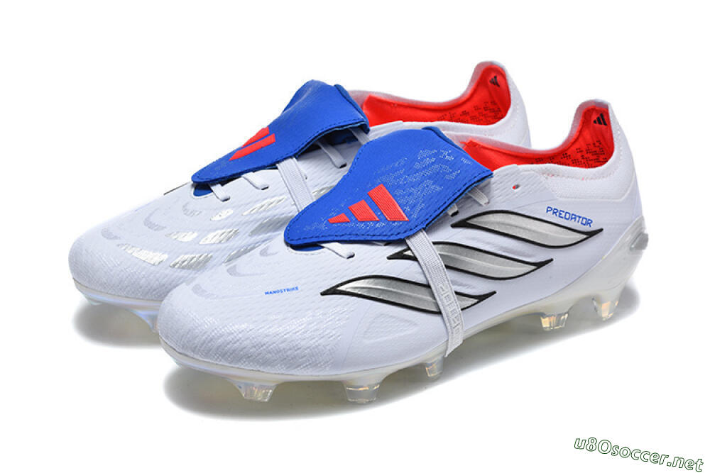 Men's Adidas Predator 26 Elite Fold-Over Tongue FG Football Boots - White/Electric Blue/Silver 5