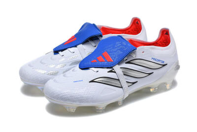 Men's Adidas Predator 26 Elite Fold-Over Tongue FG Football Boots - White/Electric Blue/Silver