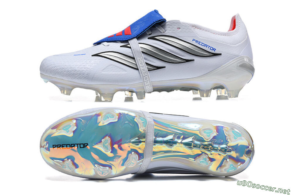 Men's Adidas Predator 26 Elite Fold-Over Tongue FG Football Boots - White/Electric Blue/Silver 1