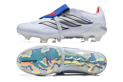 Men's Adidas Predator 26 Elite Fold-Over Tongue FG Football Boots - White/Electric Blue/Silver