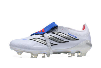 Men's Adidas Predator 26 Elite Fold-Over Tongue FG Football Boots - White/Electric Blue/Silver