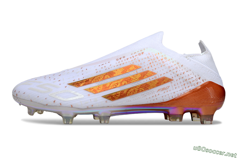 Unisex Adidas F50 Elite Laceless FG Football Boots - White/Copper Blaze/Infinity Shine 0