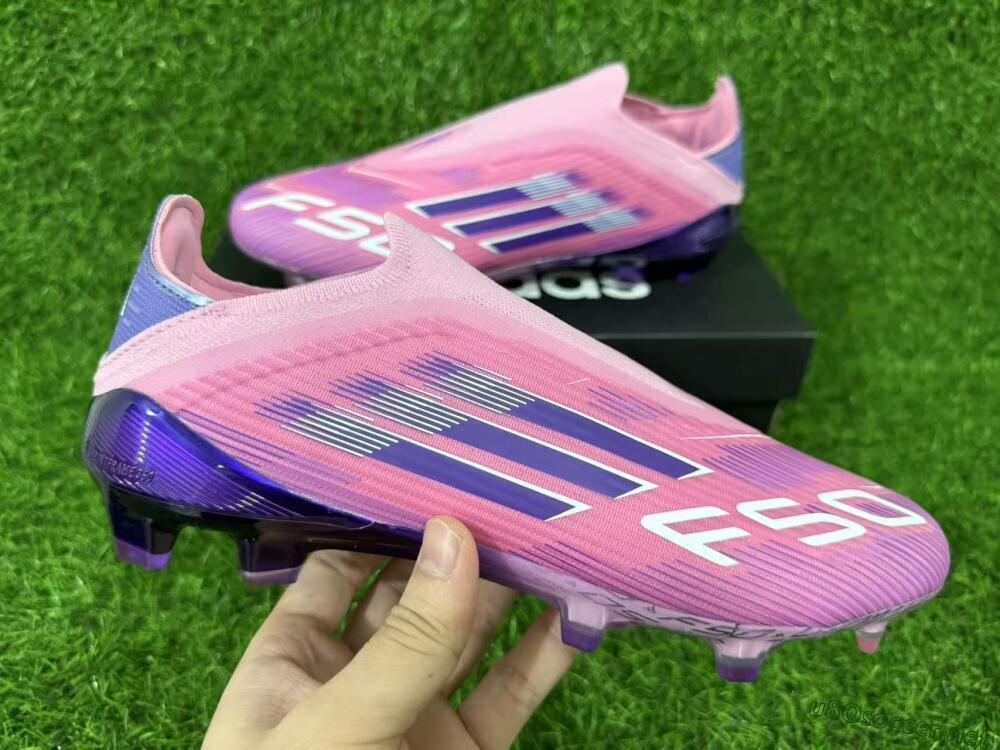Men's Adidas F50 Elite Laceless FG Football Boots - Pink/Vibrant Violet/Soft Lavender