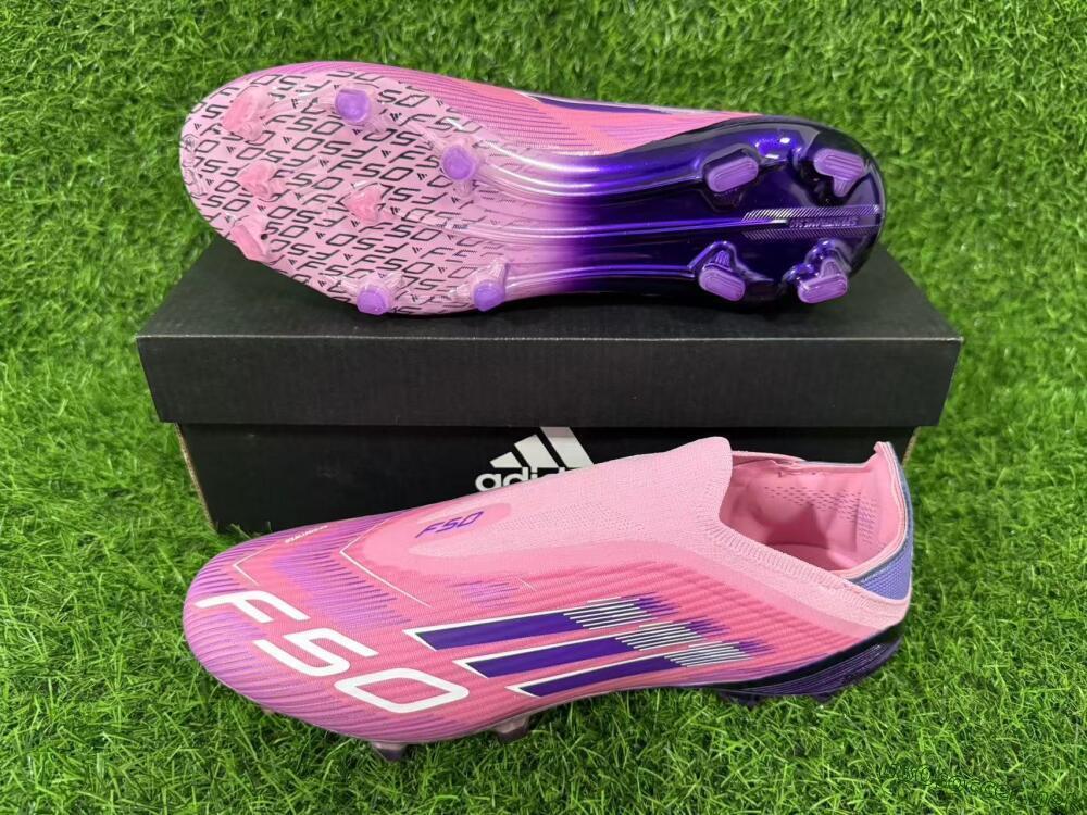 Men's Adidas F50 Elite Laceless FG Football Boots - Pink/Vibrant Violet/Soft Lavender