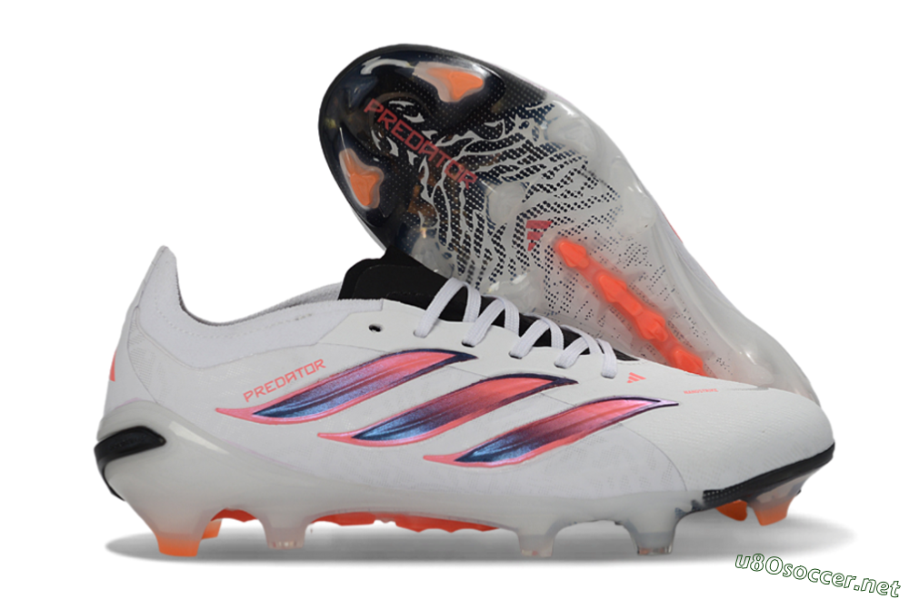 Unisex Adidas Predator 26 Elite FG Football Boots - White/Electric Orange/Black 2