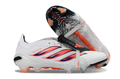 Unisex Adidas Predator 26 Elite Fold-Over Tongue FG Football Boots - White/Electric Pink/Deep Purple
