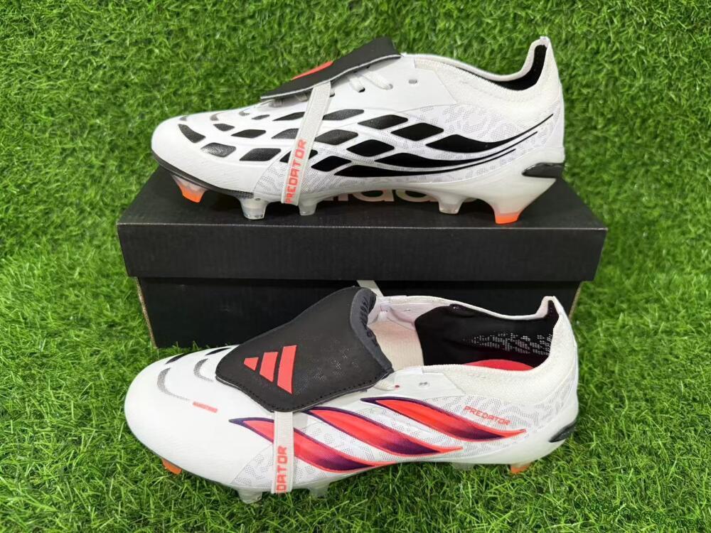 Unisex Adidas Predator 26 Elite Fold-Over Tongue FG Football Boots - White/Electric Pink/Deep Purple