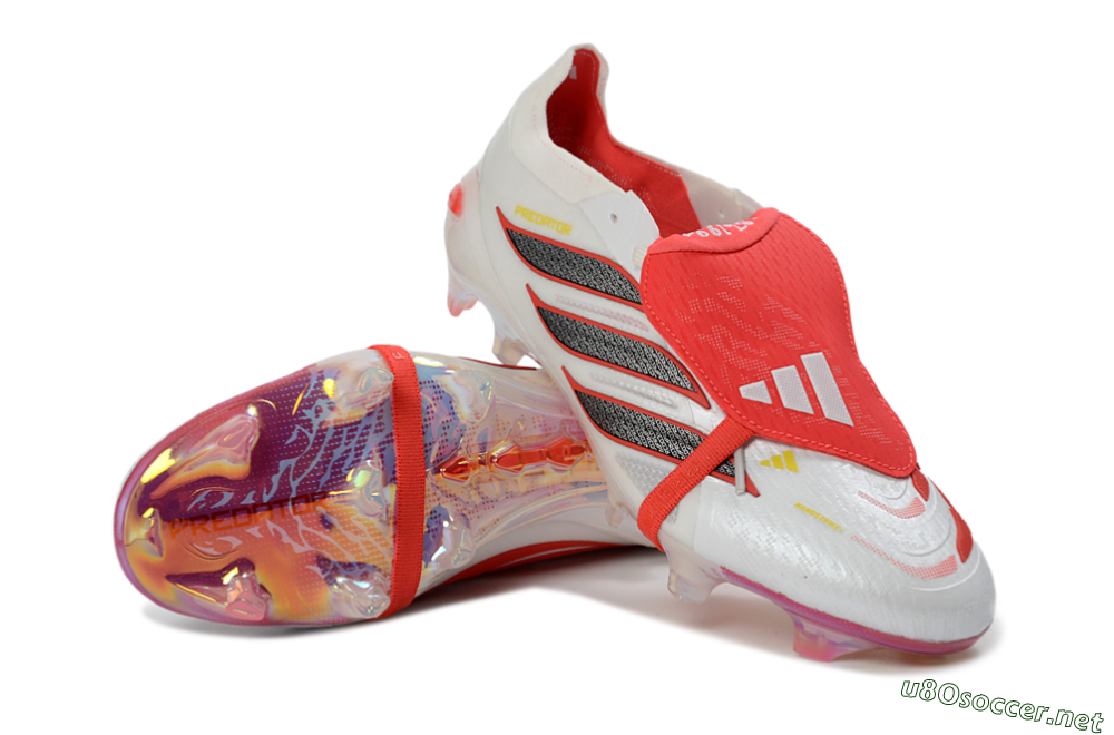 Unisex Adidas Predator 26 Elite Fold-Over Tongue FG Football Boots - White/Electric Red/Metallic Black 3