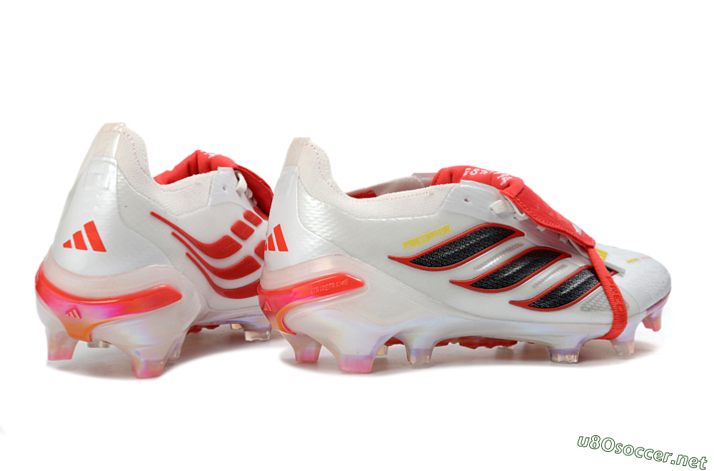 Unisex Adidas Predator 26 Elite Fold-Over Tongue FG Football Boots - White/Electric Red/Metallic Black 6