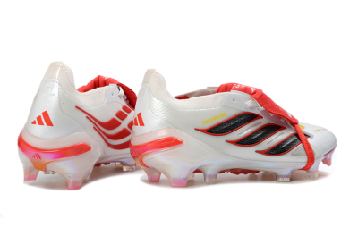 Unisex Adidas Predator 26 Elite Fold-Over Tongue FG Football Boots - White/Electric Red/Metallic Black